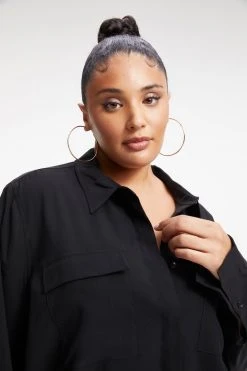 GOOD AMERICAN Tops FLAP POCKET SHIRT | BLACK001