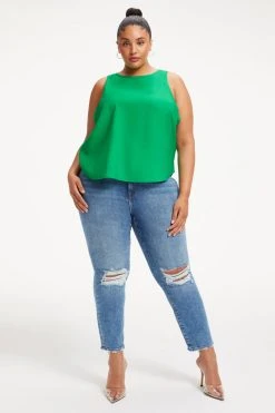 GOOD AMERICAN WOVEN CUT IN TANK | SUMMER GREEN002