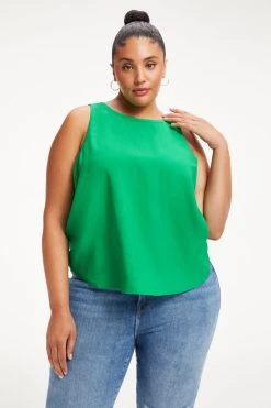 GOOD AMERICAN WOVEN CUT IN TANK | SUMMER GREEN002