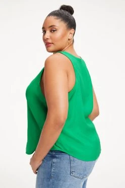 GOOD AMERICAN WOVEN CUT IN TANK | SUMMER GREEN002