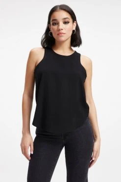 GOOD AMERICAN Tops WOVEN CUT IN TANK | BLACK001