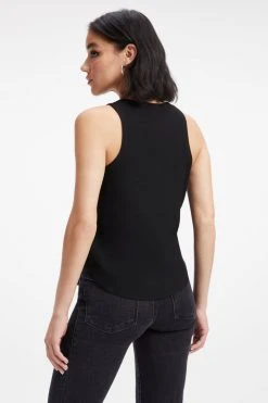 GOOD AMERICAN Tops WOVEN CUT IN TANK | BLACK001