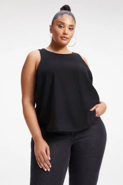 GOOD AMERICAN Tops WOVEN CUT IN TANK | BLACK001