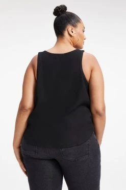 GOOD AMERICAN Tops WOVEN CUT IN TANK | BLACK001