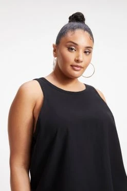 GOOD AMERICAN Tops WOVEN CUT IN TANK | BLACK001