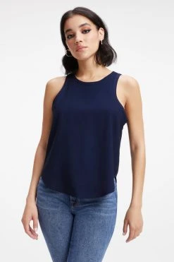 GOOD AMERICAN WOVEN CUT IN TANK | NAVY001 Tops