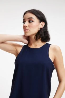 GOOD AMERICAN WOVEN CUT IN TANK | NAVY001 Tops