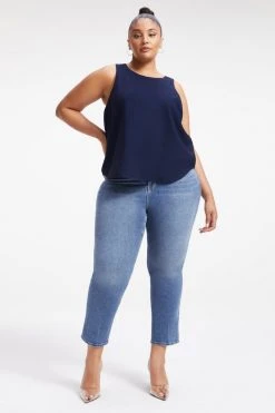 GOOD AMERICAN WOVEN CUT IN TANK | NAVY001 Tops