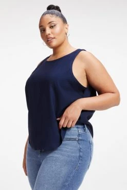 GOOD AMERICAN WOVEN CUT IN TANK | NAVY001 Tops