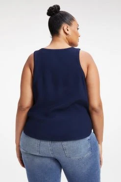 GOOD AMERICAN WOVEN CUT IN TANK | NAVY001 Tops