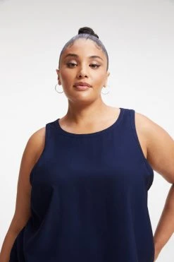 GOOD AMERICAN WOVEN CUT IN TANK | NAVY001 Tops