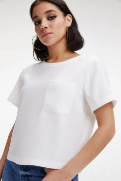 GOOD AMERICAN WOVEN POCKET TEE | IVORY001