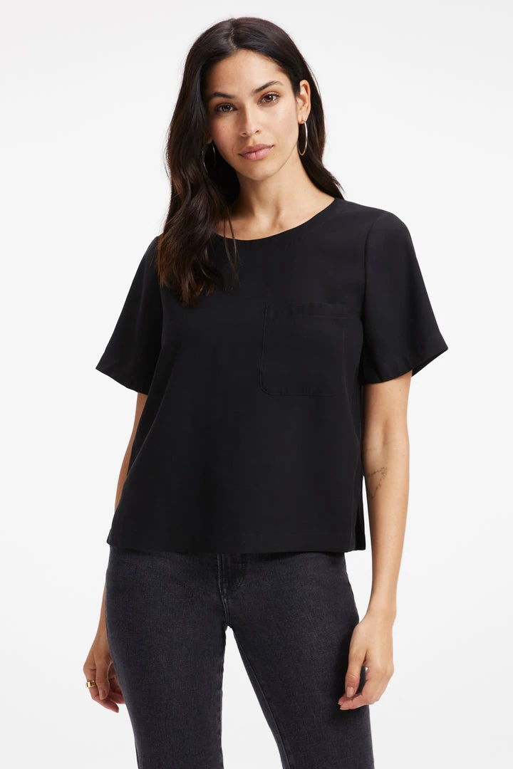Budget ❤️ GOOD AMERICAN WOVEN POCKET TEE | BLACK001 Tops 🔥 1 GOOD AMERICAN WOVEN POCKET TEE | BLACK001 Tops