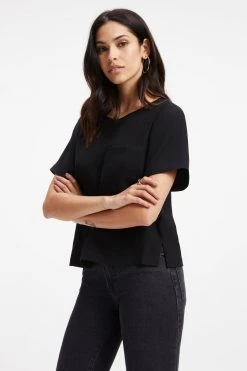 Budget ❤️ GOOD AMERICAN WOVEN POCKET TEE | BLACK001 Tops 🔥 13 GOOD AMERICAN WOVEN POCKET TEE | BLACK001 Tops