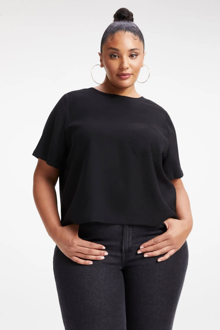 Budget ❤️ GOOD AMERICAN WOVEN POCKET TEE | BLACK001 Tops 🔥 6 GOOD AMERICAN WOVEN POCKET TEE | BLACK001 Tops