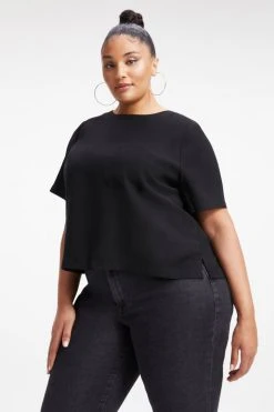 Budget ❤️ GOOD AMERICAN WOVEN POCKET TEE | BLACK001 Tops 🔥 18 GOOD AMERICAN WOVEN POCKET TEE | BLACK001 Tops