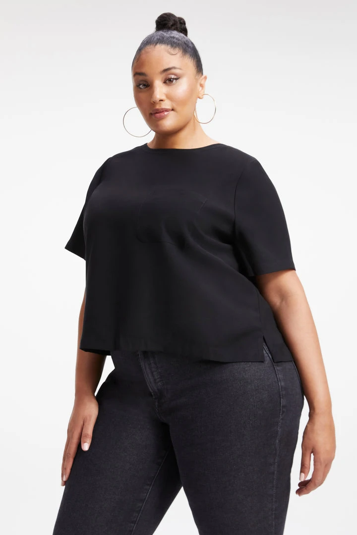 Budget ❤️ GOOD AMERICAN WOVEN POCKET TEE | BLACK001 Tops 🔥 8 GOOD AMERICAN WOVEN POCKET TEE | BLACK001 Tops