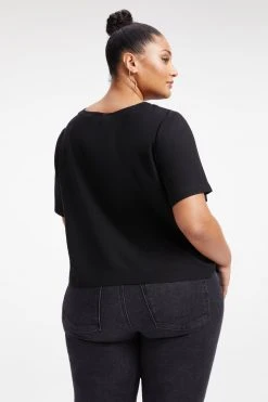 Budget ❤️ GOOD AMERICAN WOVEN POCKET TEE | BLACK001 Tops 🔥 19 GOOD AMERICAN WOVEN POCKET TEE | BLACK001 Tops