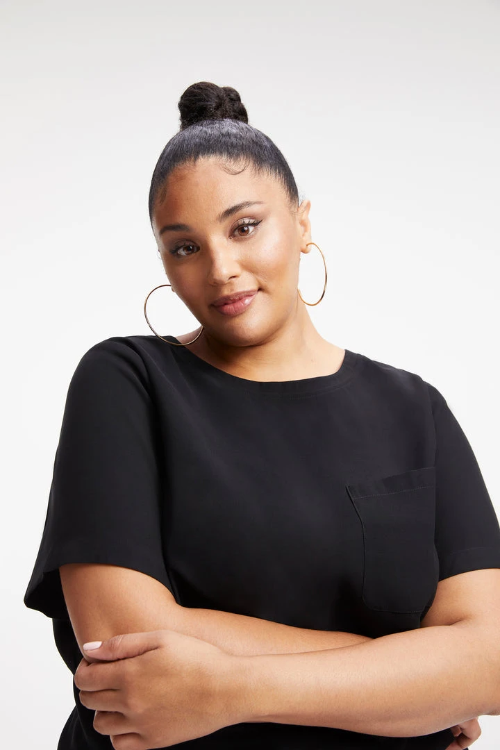 Budget ❤️ GOOD AMERICAN WOVEN POCKET TEE | BLACK001 Tops 🔥 10 GOOD AMERICAN WOVEN POCKET TEE | BLACK001 Tops