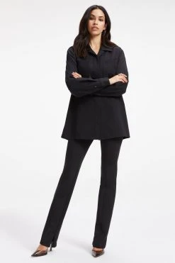 GOOD AMERICAN SLIT BACK POPLIN SHIRT | BLACK001 Tops