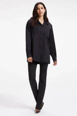 GOOD AMERICAN SLIT BACK POPLIN SHIRT | BLACK001 Tops