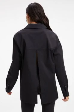 GOOD AMERICAN SLIT BACK POPLIN SHIRT | BLACK001 Tops