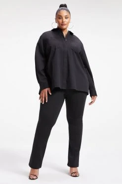 GOOD AMERICAN SLIT BACK POPLIN SHIRT | BLACK001 Tops