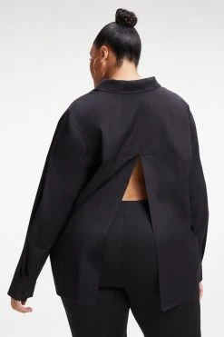 GOOD AMERICAN SLIT BACK POPLIN SHIRT | BLACK001 Tops