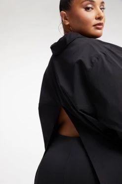 GOOD AMERICAN SLIT BACK POPLIN SHIRT | BLACK001 Tops
