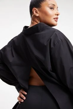 GOOD AMERICAN SLIT BACK POPLIN SHIRT | BLACK001 Tops