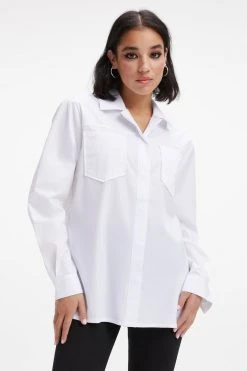 GOOD AMERICAN Tops SLIT BACK POPLIN SHIRT | WHITE001