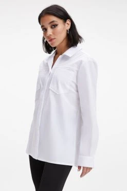 GOOD AMERICAN Tops SLIT BACK POPLIN SHIRT | WHITE001
