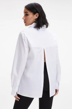GOOD AMERICAN Tops SLIT BACK POPLIN SHIRT | WHITE001
