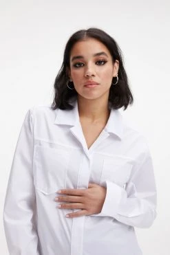 GOOD AMERICAN Tops SLIT BACK POPLIN SHIRT | WHITE001