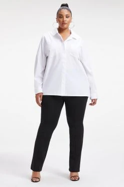 GOOD AMERICAN Tops SLIT BACK POPLIN SHIRT | WHITE001