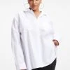 GOOD AMERICAN Tops SLIT BACK POPLIN SHIRT | WHITE001