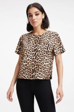 GOOD AMERICAN Tops WOVEN POCKET TEE | GOOD LEOPARD003