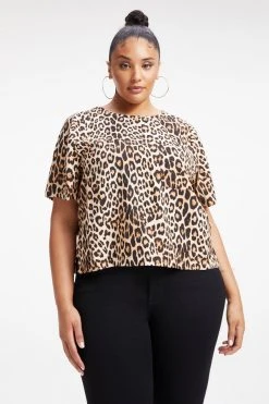 GOOD AMERICAN Tops WOVEN POCKET TEE | GOOD LEOPARD003