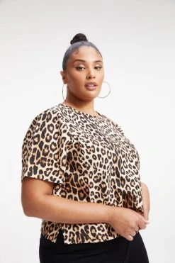 GOOD AMERICAN Tops WOVEN POCKET TEE | GOOD LEOPARD003